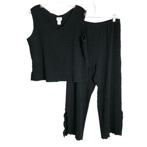 IC by Connie K Outfit Set Textured Womens M Black Sleeveless‎ Top Crop Pants USA